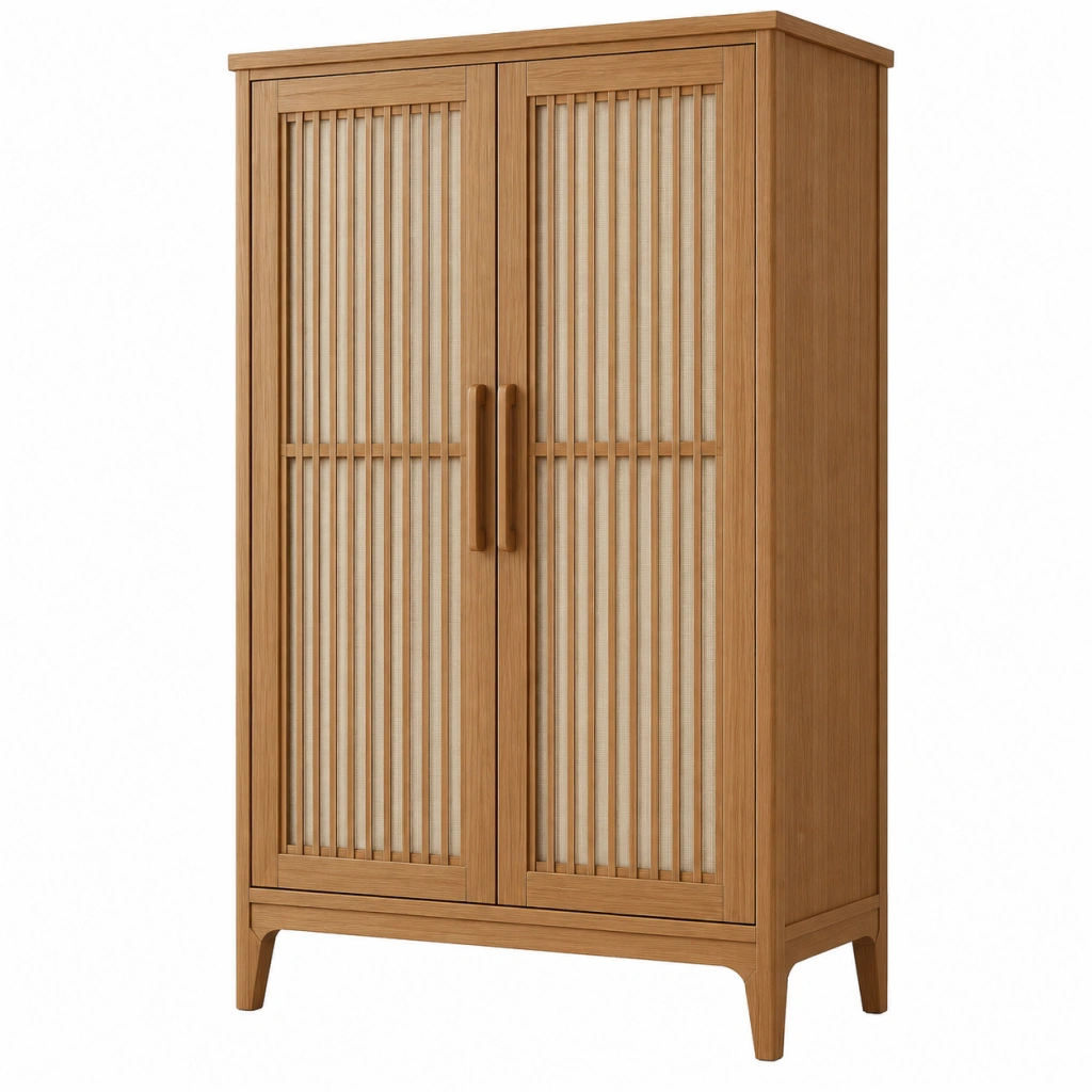 Armadio 100 x 55 x 190 cm in legno naturale con ante a griglia stile minimalista - Selvorniq