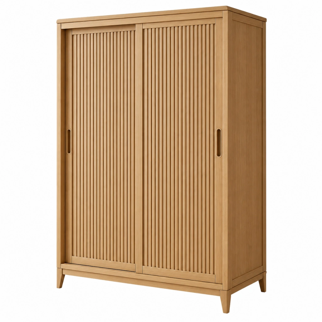 Armadio 120 x 60 x 190 cm in legno naturale con ante scorrevoli stile moderno - Selvorniq