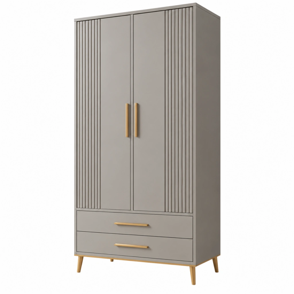 Armadio guardaroba 90 x 50 x 180 cm in legno ingegnerizzato grigio tortora con 2 ante 2 cassetti stile moderno - Selvorniq