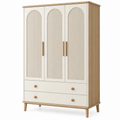 Armadio 3 ante 2 cassetti 120 x 55 x 190 cm in pannelli di legno bianco e legno naturale stile moderno - Selvorniq