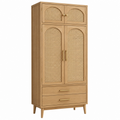 Armadio guardaroba 80 x 45 x 180 cm in legno naturale e rattan con 4 ante e 2 cassetti - Selvorniq