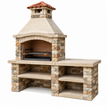 Barbecue da giardino in muratura 160 x 70 x 220 cm pietra beige con griglia stile rustico - Selvorniq