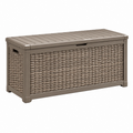 Baule contenitore da esterno 120 x 55 x 60 cm in plastica tortora effetto rattan con coperchio - Selvorniq