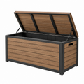 Cassapanca contenitore da esterno 120 x 60 x 65 cm in legno e metallo marrone nero con coperchio sollevabile - Selvorniq