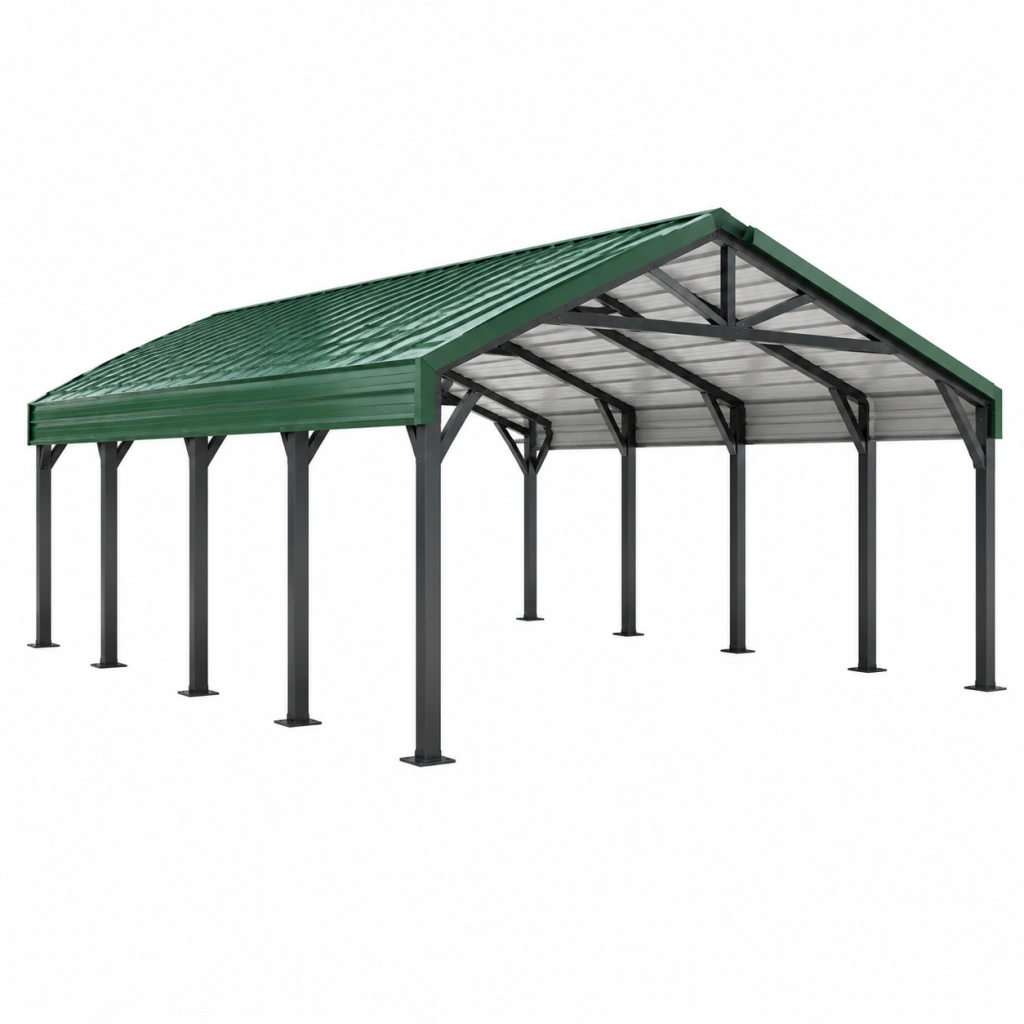 Tettoia autoportante 600 x 300 x 270 cm in acciaio verde e antracite per esterni - Selvorniq