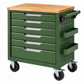 Carrello portautensili 77 x 46 x 95 cm in acciaio verde con piano in legno e sei cassetti mobile da officina - Selvorniq