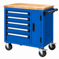 Carrello portautensili 100 x 50 x 95 cm in acciaio blu con piano in legno e 5 cassetti - Selvorniq