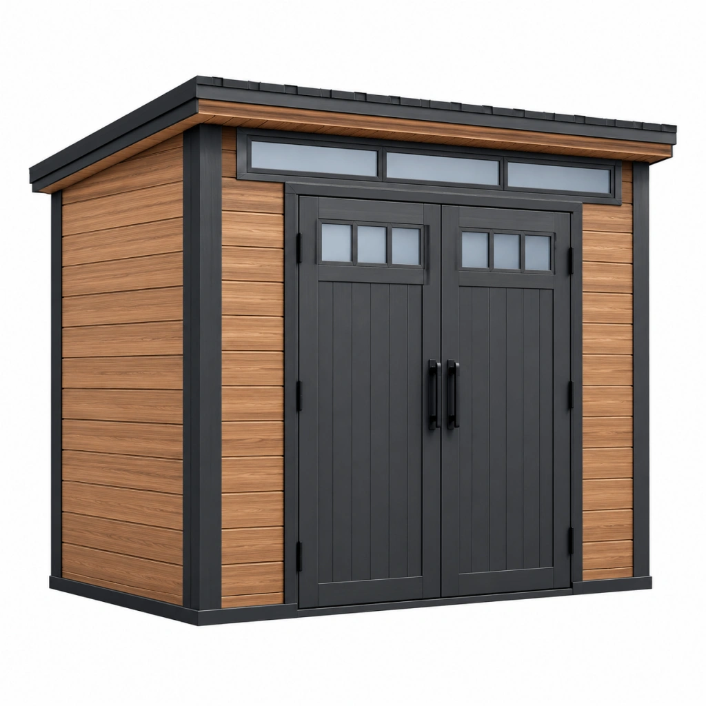 Casetta da giardino 180 x 120 x 210 cm in legno marrone e metallo nero - deposito esterno moderno - Selvorniq