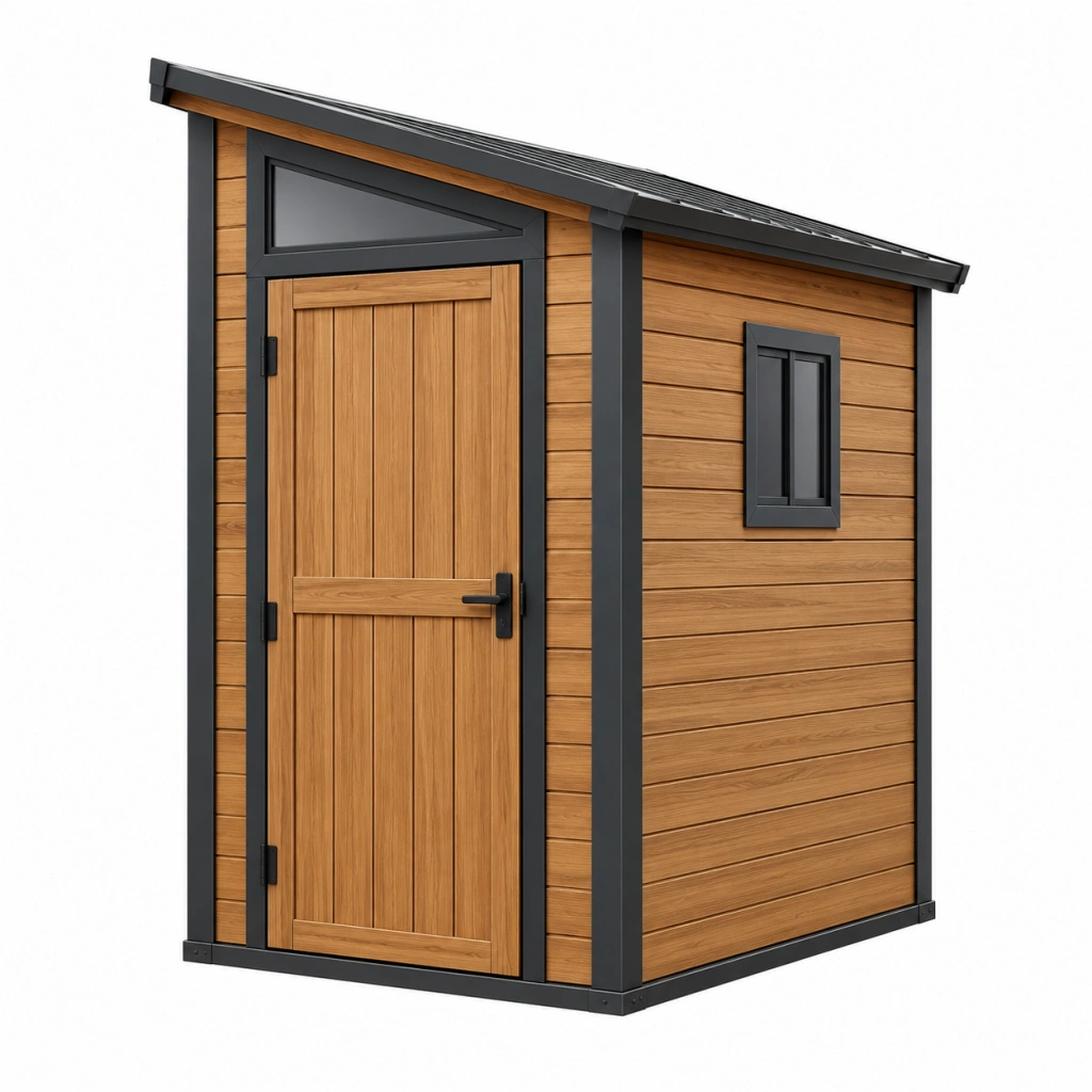 Casetta da giardino 200 x 150 x 210 cm in legno marrone con struttura nera - ripostiglio moderno - Selvorniq