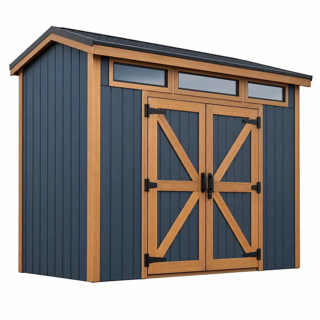 Casetta da giardino 300 x 200 x 240 cm in legno blu e naturale con doppia porta stile rustico - Selvorniq