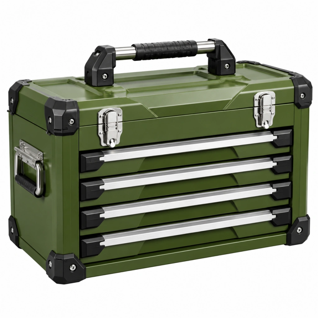Cassetta portautensili 52 cm in acciaio verde con 4 cassetti - portatile - Selvorniq