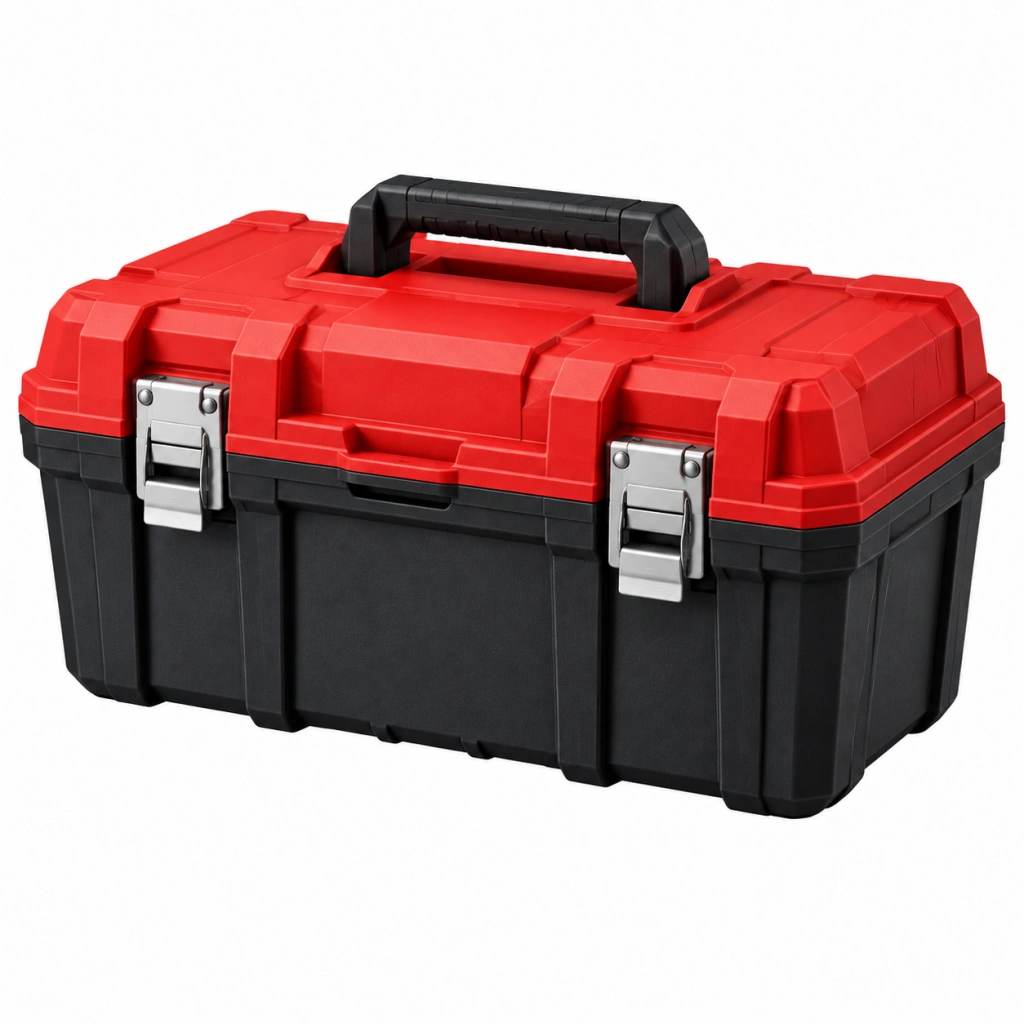 Cassetta portautensili 50 x 30 x 30 cm in plastica rosso nero con chiusure metalliche e maniglia - Selvorniq